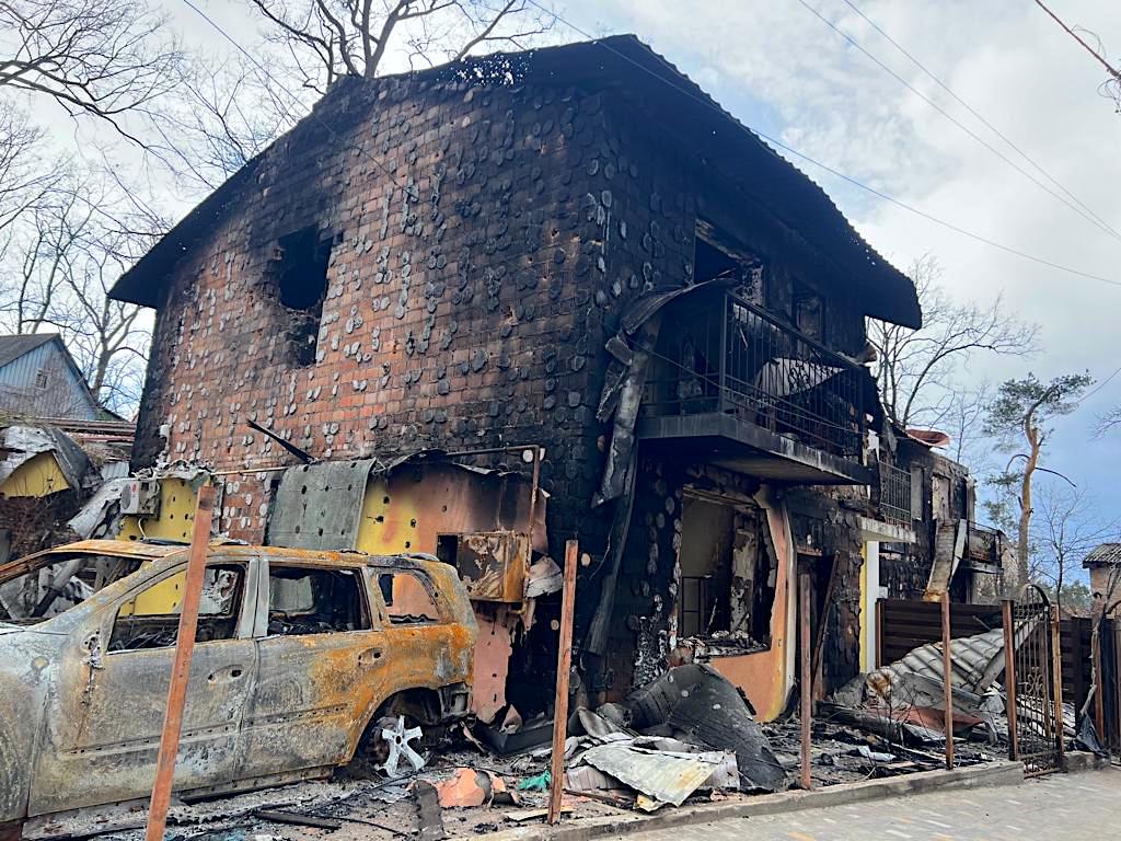 A destroyed building in Irpin, Ukraine